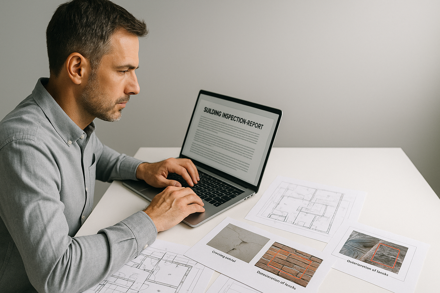 Expert bâtiment rédigeant un rapport en expertise bâtiment