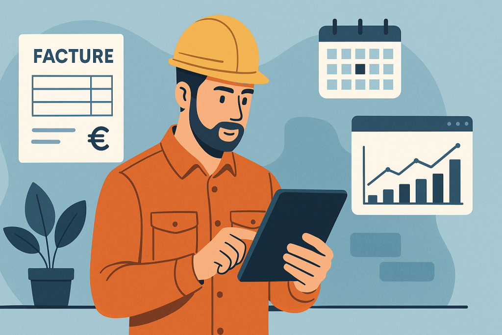 Expert bâtiment gérant ses factures sur tablette